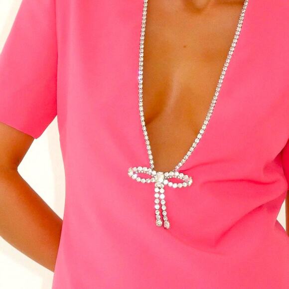 Rumored Pink Mini Dress with Pearl Detail - Picture 4 of 10